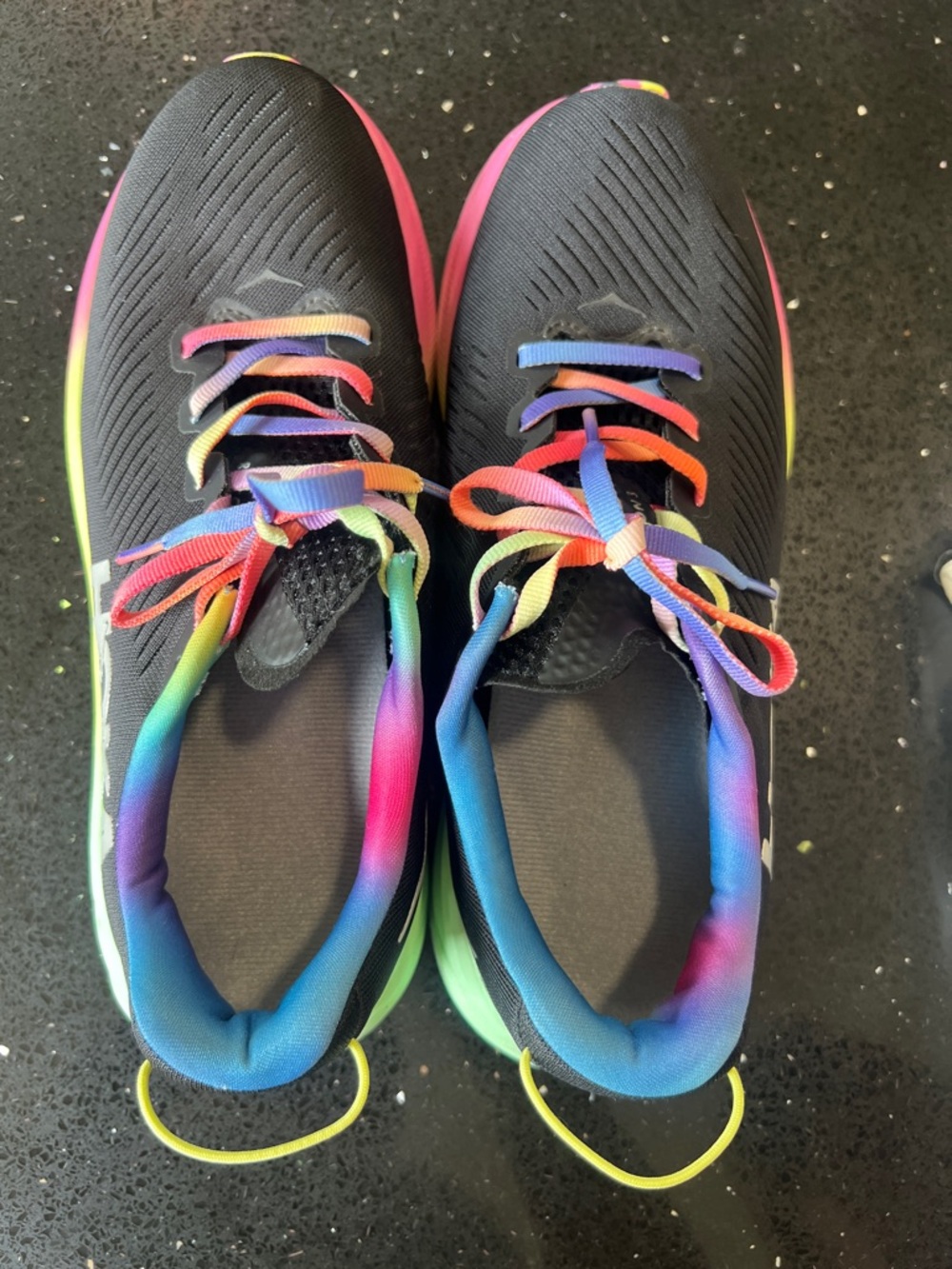 Hoka Women's Black Running Shoes with Rainbow Accents